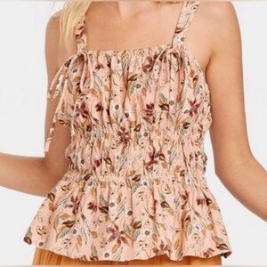 🎁Universal Thread Women's Peplum Floral Blush Pink Tank Top